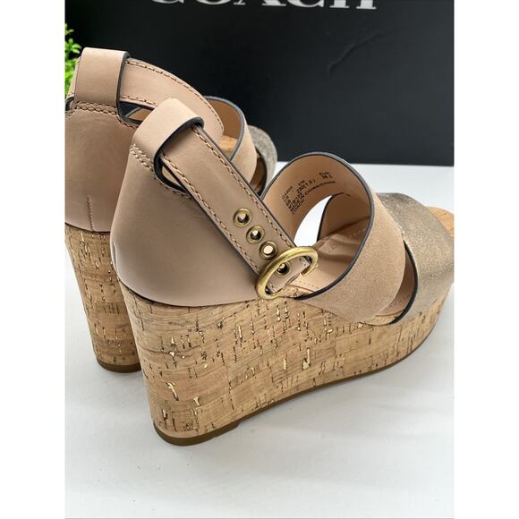 Coach Leather Isla Metallic Wedge Sandal Size 6 MSRP $165 New With Box - Picture 4 of 9